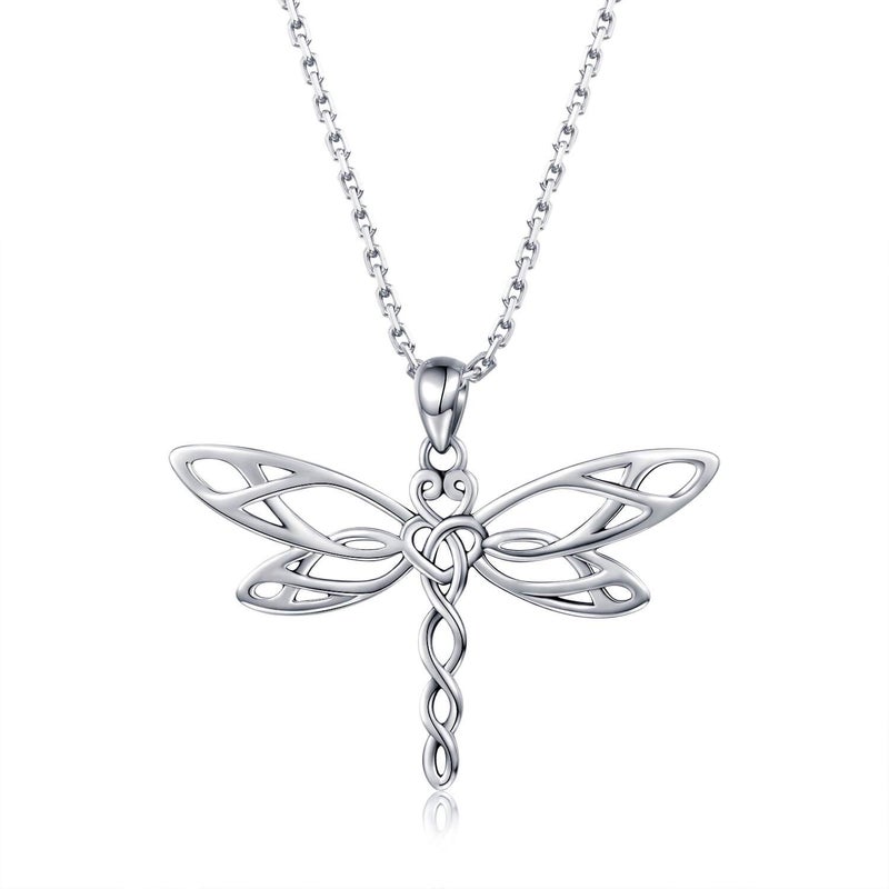 MANBU Sterling Silver Dragonfly Necklace Bracelet for Women Celtic Infinity Dragonfly Pendant Christmas Jewelry Gifts for Nature Lovers (dragonfly necklace) - Image 1